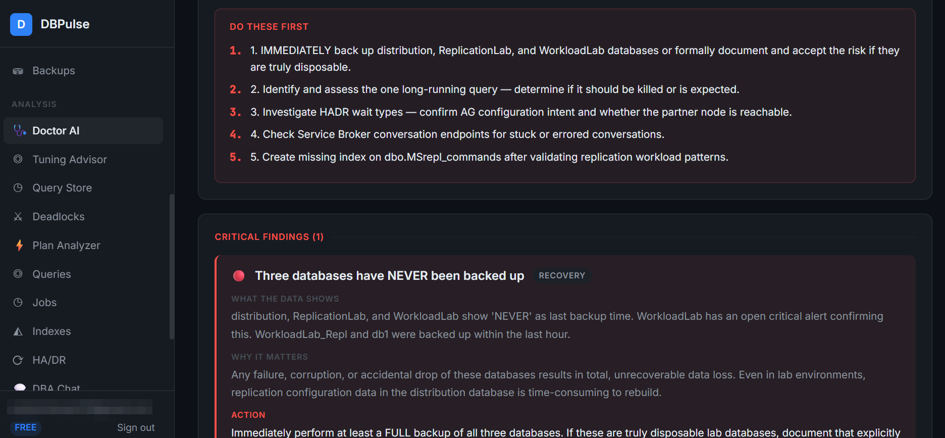 Prioritised actions and a critical finding