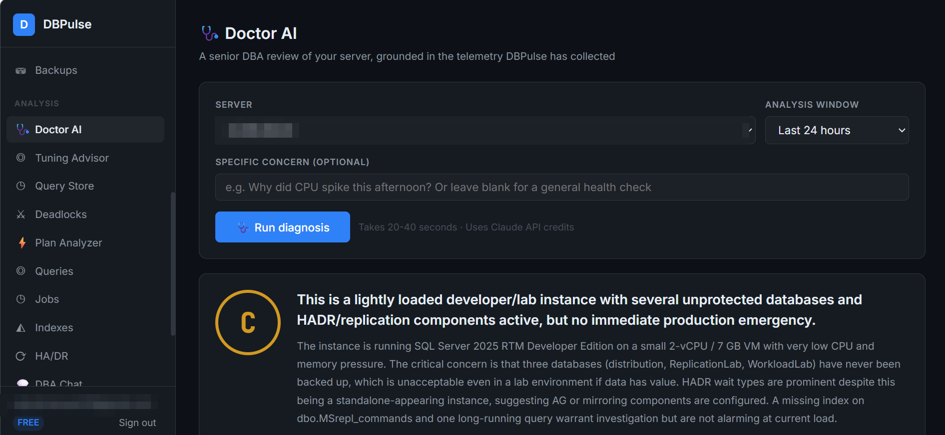 Doctor AI result: grade and plain-English summary