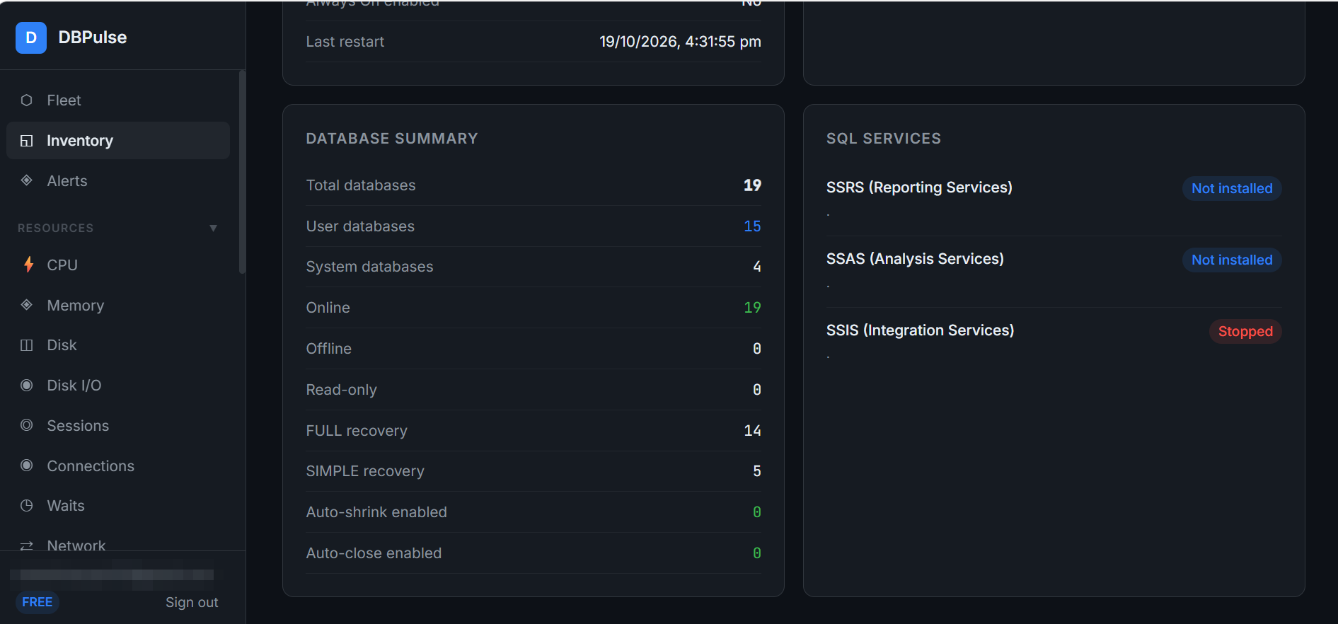 Database summary and SQL services